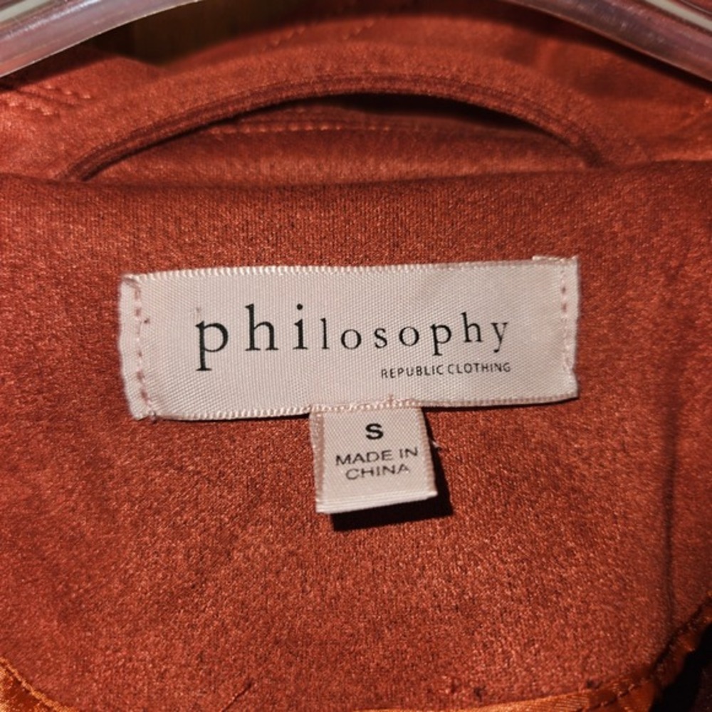 Philosophy Womens Faux Suede Moto Jacket Cognac Rust Brown Zip Front Size S - Picture 3 of 8